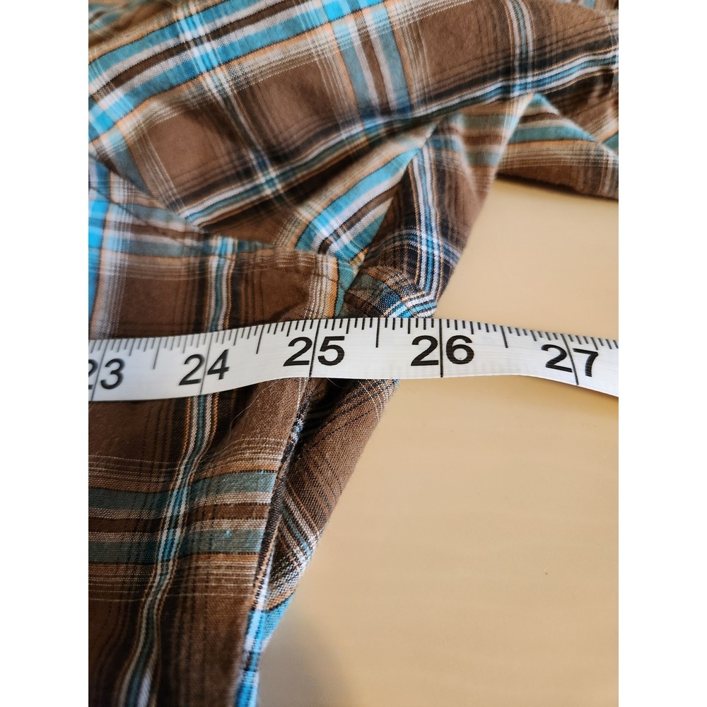Wrangler Western Snap Mens XL Brown Turquoise Plaid Short Sleeve Pearl Snap - Picture 5 of 6